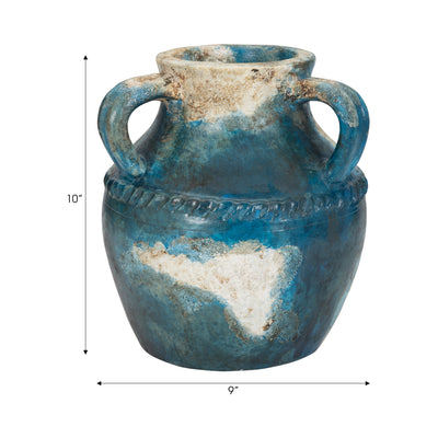 Terracotta, 10" Triple Handle Jug, Blue/ivory