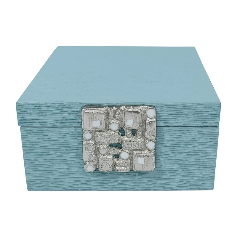 Faux Leather, 8" Crinkle Box, Blue/silver