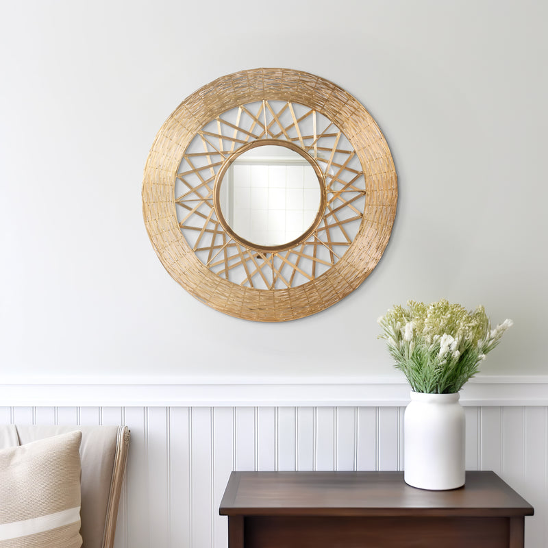 METAL 28" WEAVE-LIKE MIRROR, GOLD WB