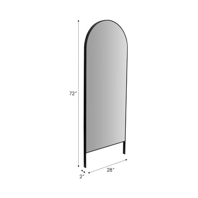 METAL, 28X72 ARCH FLOOR MIRROR ON STAND, BLACK