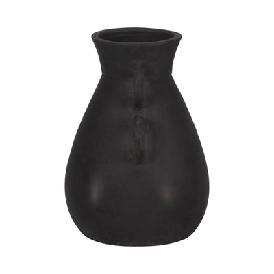 TERRACOTTA, 12" VASE WITH 4 HANDLES, BLACK