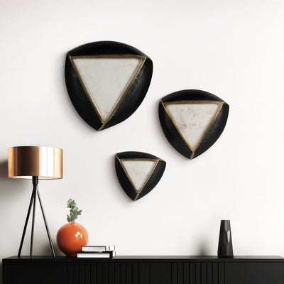 S/3 8/11/14" Dayton Marble Triangle Wall Decor