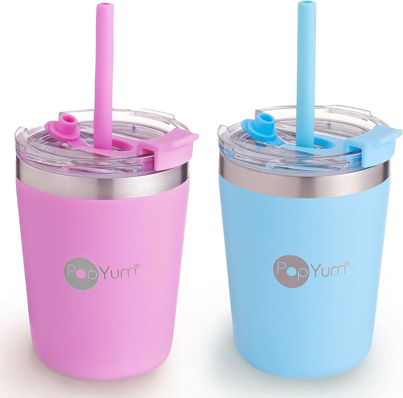 popyum-2-pack-insulated-stainless-steel-kids-cups-with-lid-and-straw-250-ml