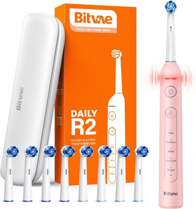 Bitvae R2 Rotating Electric Toothbrush for Adults with 8 Brush Heads, 5 Modes Rechargeable Power Toothbrush with Pressure Sensor