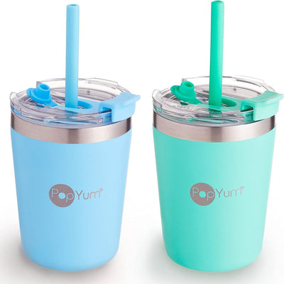 popyum-2-pack-insulated-stainless-steel-kids-cups-with-lid-and-straw-250-ml