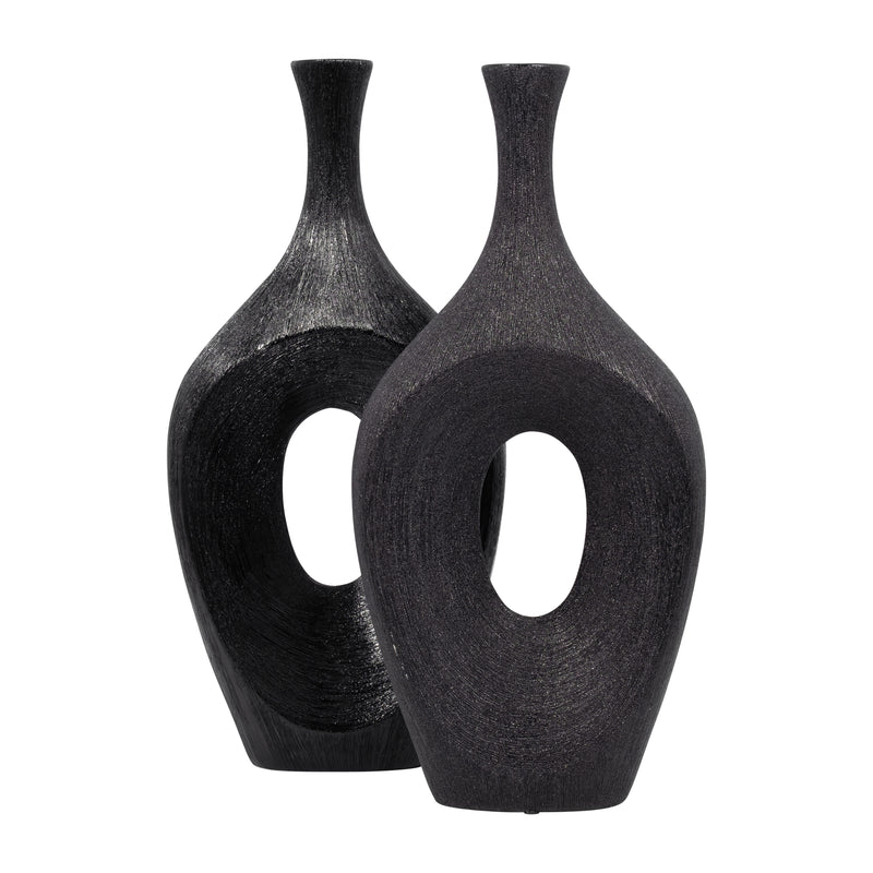 CER, 19" SCRATCHED OPEN CUT VASE, BLACK