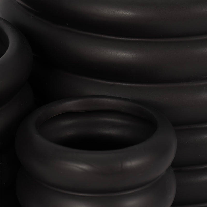 S/3 4/6/7" Stacked Rings Planters, Black