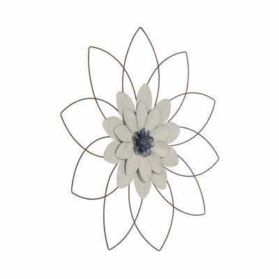 METAL 25" WALL FLOWER, WHITE/BLUE, WB