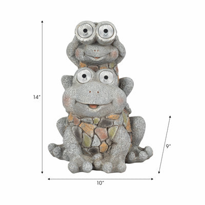 14" Frogs Piggy Back Ride Solar Eyes, Grey