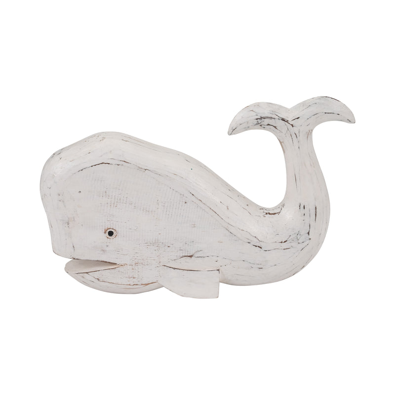 Wood, 15" Tail Up Whale, White