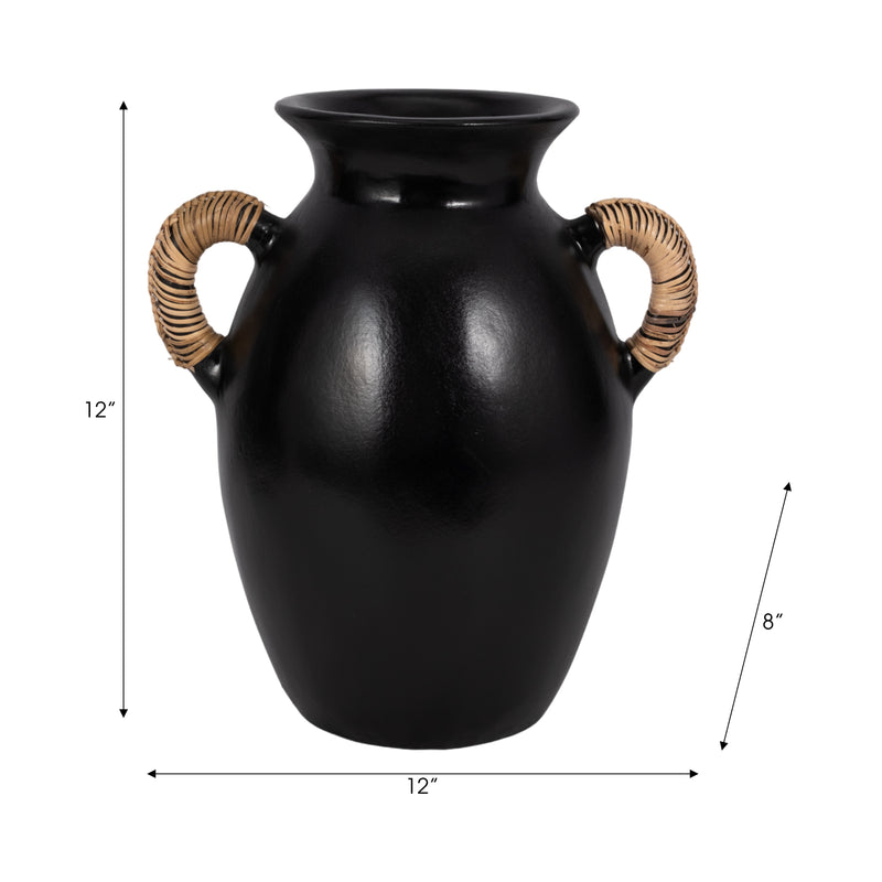 Terracotta, 12"h Eared Vase, Black