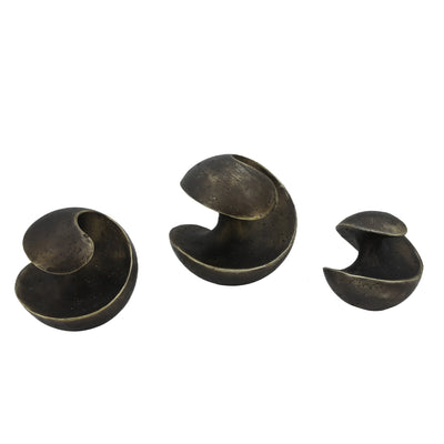 S/3 4/5/6" Kismet Spiral Deco Spheres, Bronze