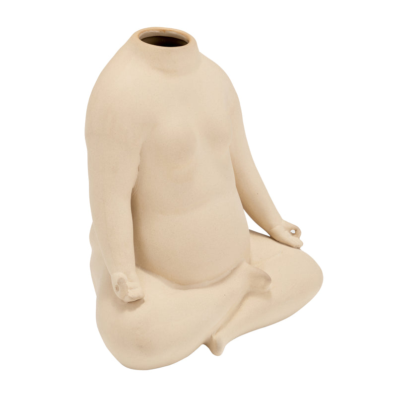 CER, 8"H  WOMAN BODY FLOWER VASE, CREAM