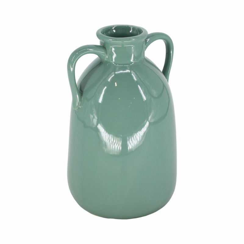 CER, 10"H EARED VASE, DARK SAGE