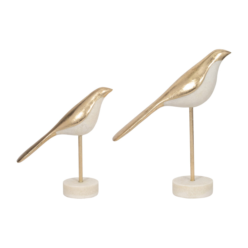 S/2 Vara Bird Statuary, Wht/gold