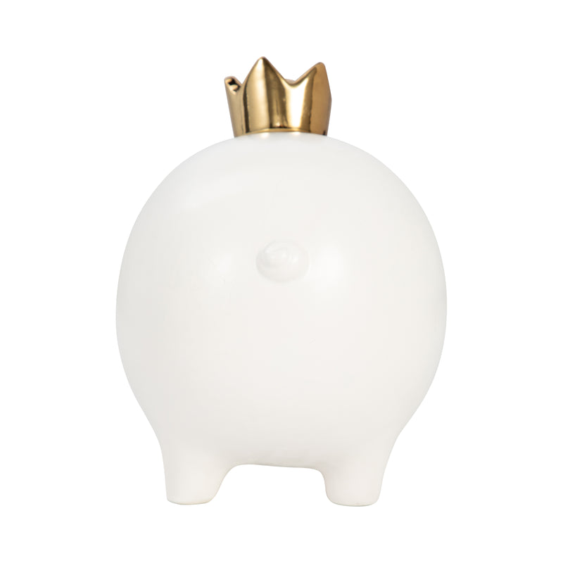 CER, 8" PIG WITH CROWN, WHITE