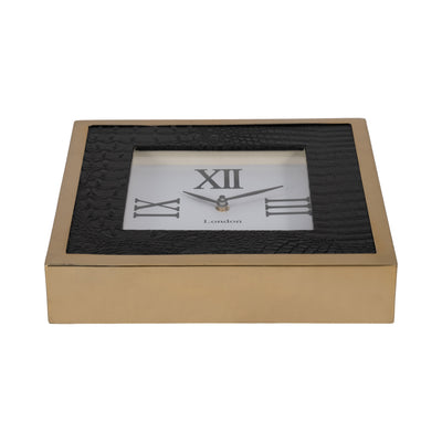 10" Faux Leather Croc Square Clock, Black/gold