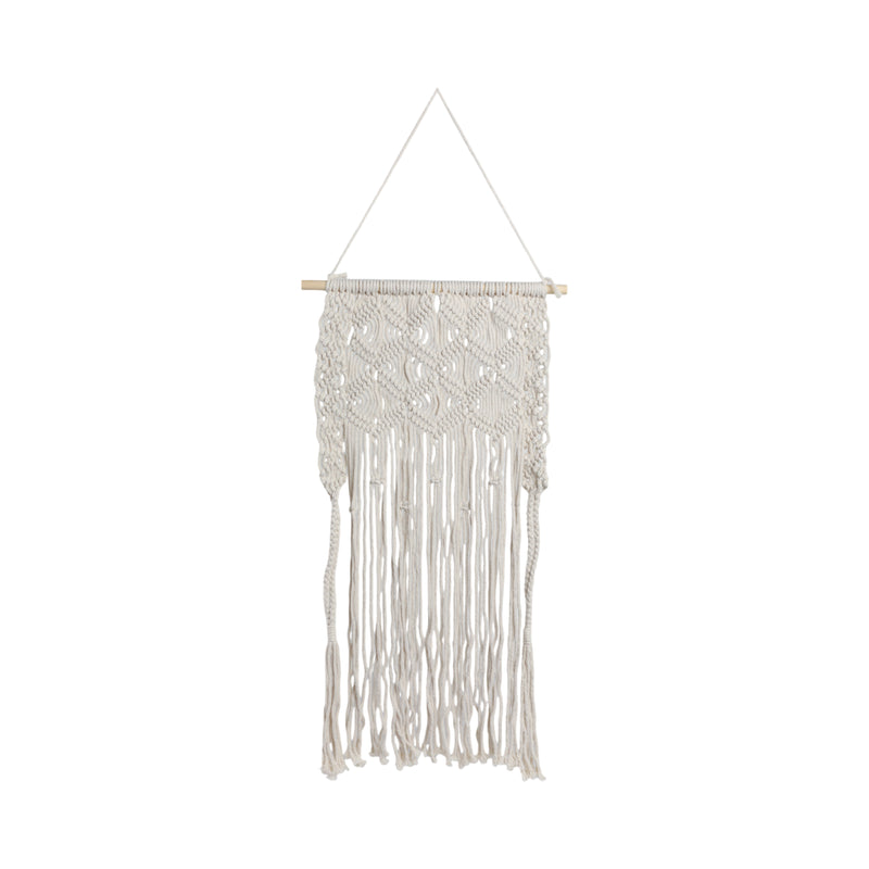 WOOD, 18" MACRAME WALL SHELF, IVORY