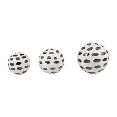 CER, S/3 4/5/6" SPOTTED ORBS, BLK/WHT