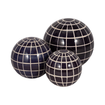 CER, S/3 CHECKERED ORBS, 4/5/6" BLUE