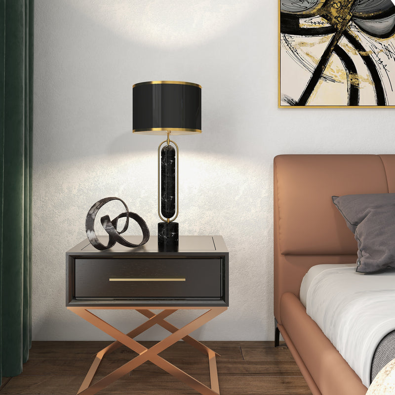 Metal/marble 30" Table Lamp, Gold/black