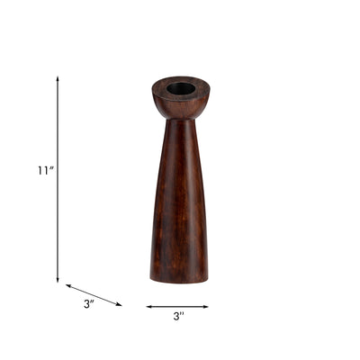 WOOD, 11"H SLANTED CANDLE HOLDER, BROWN