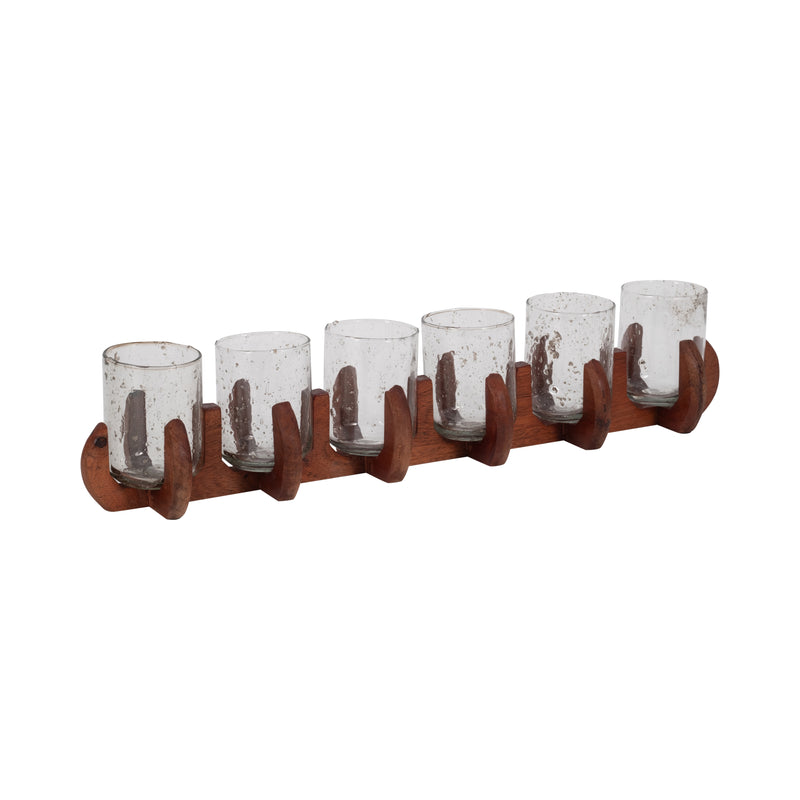 Glass, 24" 6-votive Holders W/ Base, Brown/clear