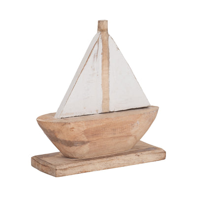 Wood, 11" Sailboat, Natural/white