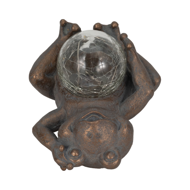 7" Frog With Solar Orb, Antique Copper