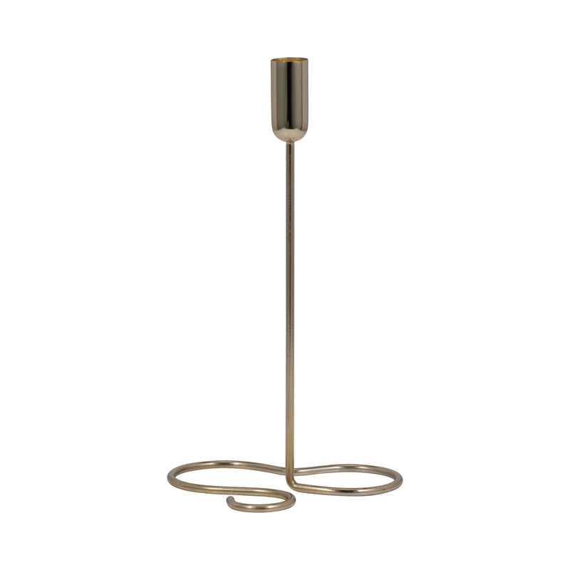 METAL, 11" SQUIGGLY BASE TAPER CANDLEHOLDER, GOLD