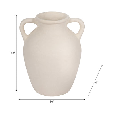 12" Vase With Handles, Paper Mache, Ivory