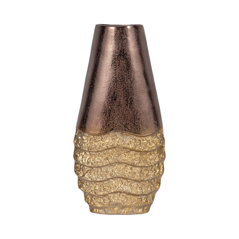 Metal, 16" Ridged Tall Vase, Black/gold