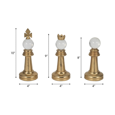 S/3 8/9/10" Turin Gold Chess Pieces