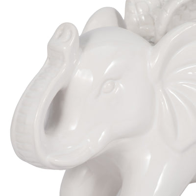 CERAMIC 7" ELEPHANT ANGEL FIGURINE, WHITE