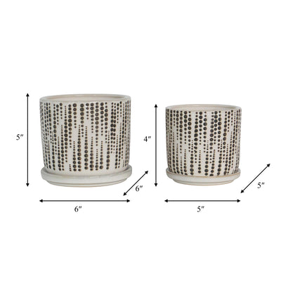 S/2 5/6" DOTTED PLANTERS W/ SAUCER, BEIGE