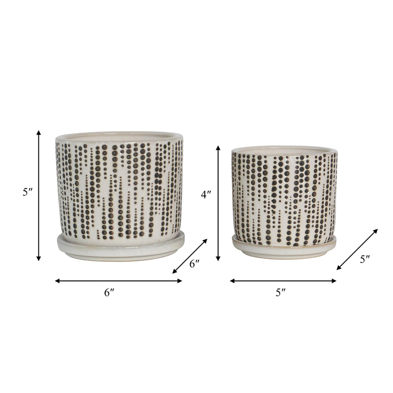 S/2 5/6" DOTTED PLANTERS W/ SAUCER, BEIGE