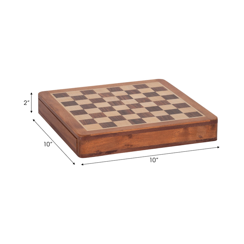 10" Acacia Wood Magnetic Chess Set, Natural