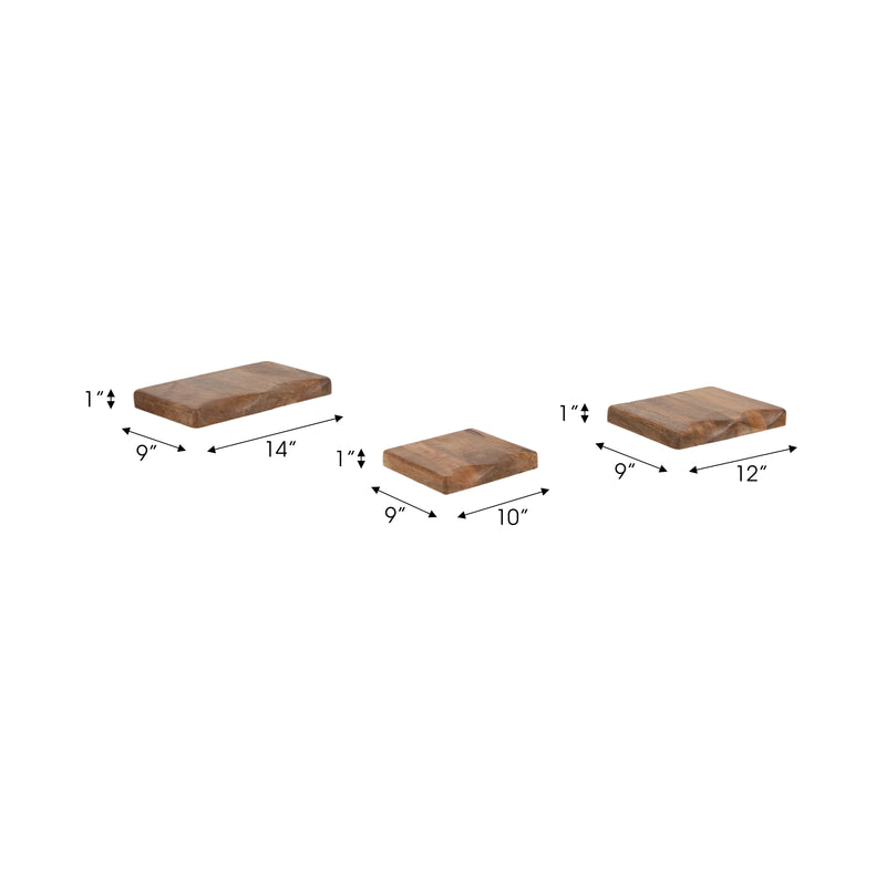 S/3 MANGO WOOD SHELVES, BROWN