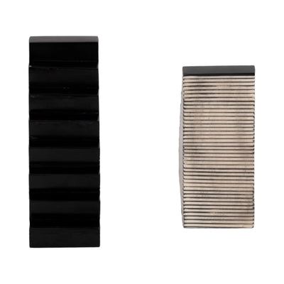 S/2 6" Striped Steps Bookends, Black/white