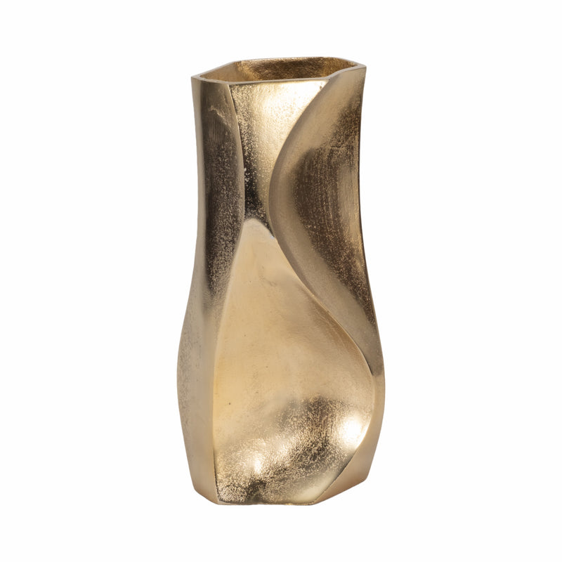 13" Warner Pinched Metal Vase, Gold