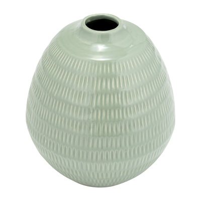 CER,7",STRIPE OVAL VASE,DARK SAGE