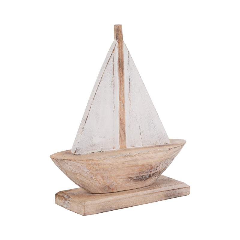 Wood, 14" Sailboat, Natural/white