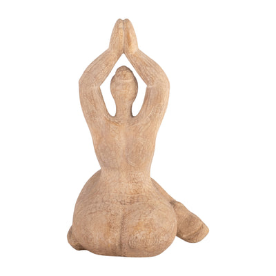 RESIN 11" NAMASTE FEMALE YOGA FIGURINE, BROWN