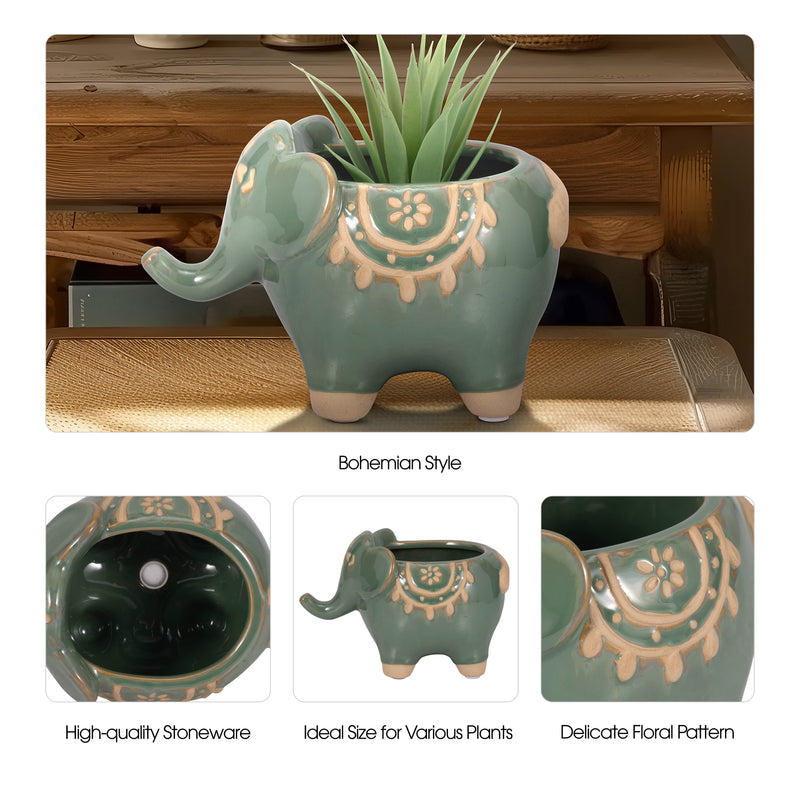 7" Elephant Planter, Green