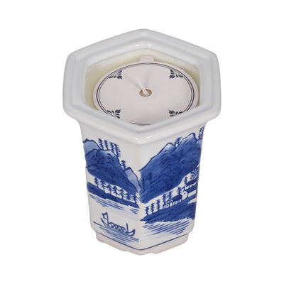 4", 5oz  Chinoiserie Candle , Blue/white