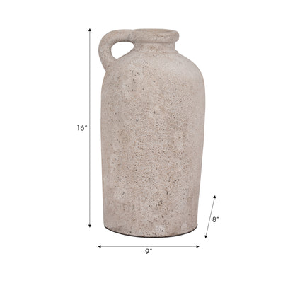 Terracotta, 16" Bottle Vase W/ Handle, Ivory