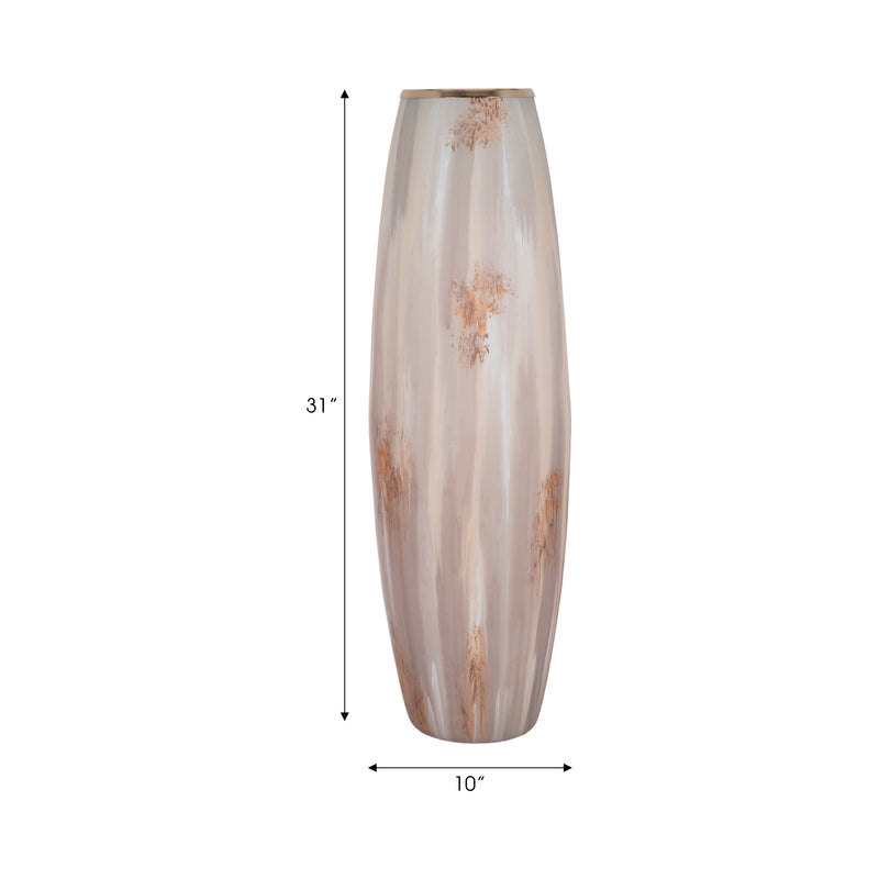 31" Curved Glass Vase Opal Finish, Ivory Multi