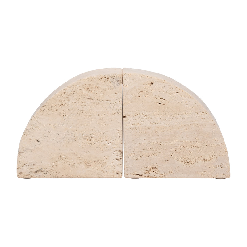 TRAVERTINE, S/2 5" HALF DOME BOOKENDS, TAN