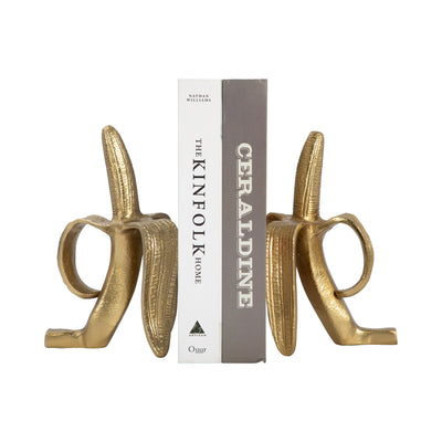 Metal, S/2 9" Banana Bookends, Gold