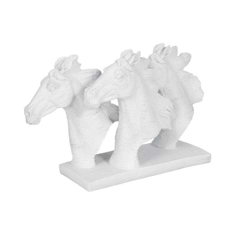 16" Horse Heads Sculpture Rough Texture, White